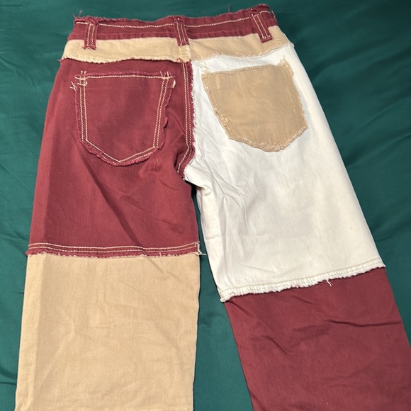 Patchwork Red And Tan Pants - Picture 3 of 5